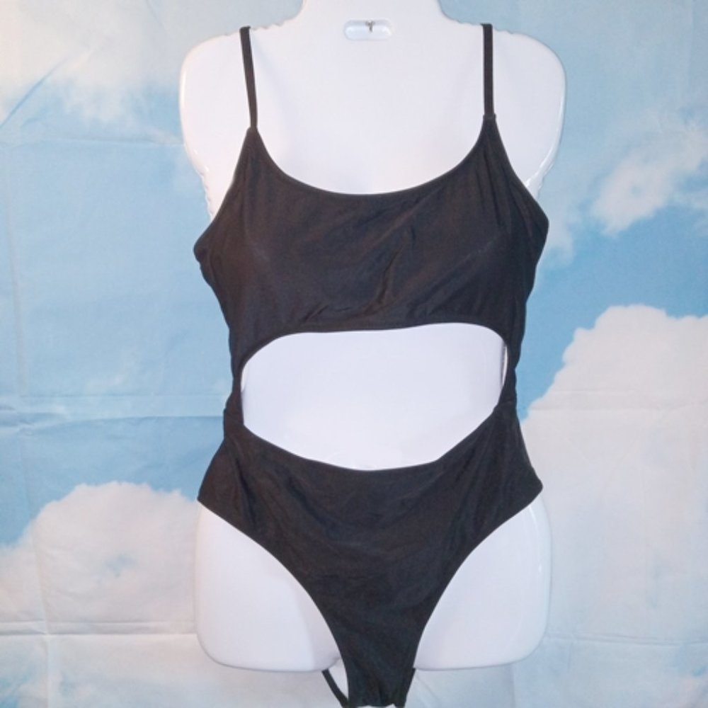 1-piece Black Monokini Cut-out Tank Top & back lacing NEW